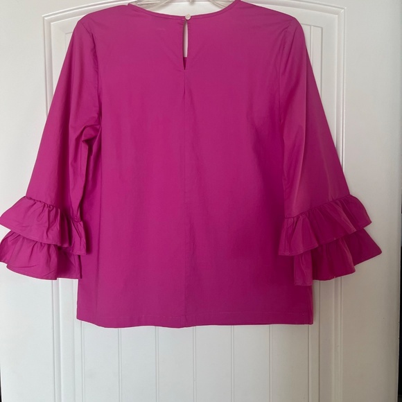 JCrew Factory Pink Ruffle Sleeve Top Size 6 - Picture 2 of 5